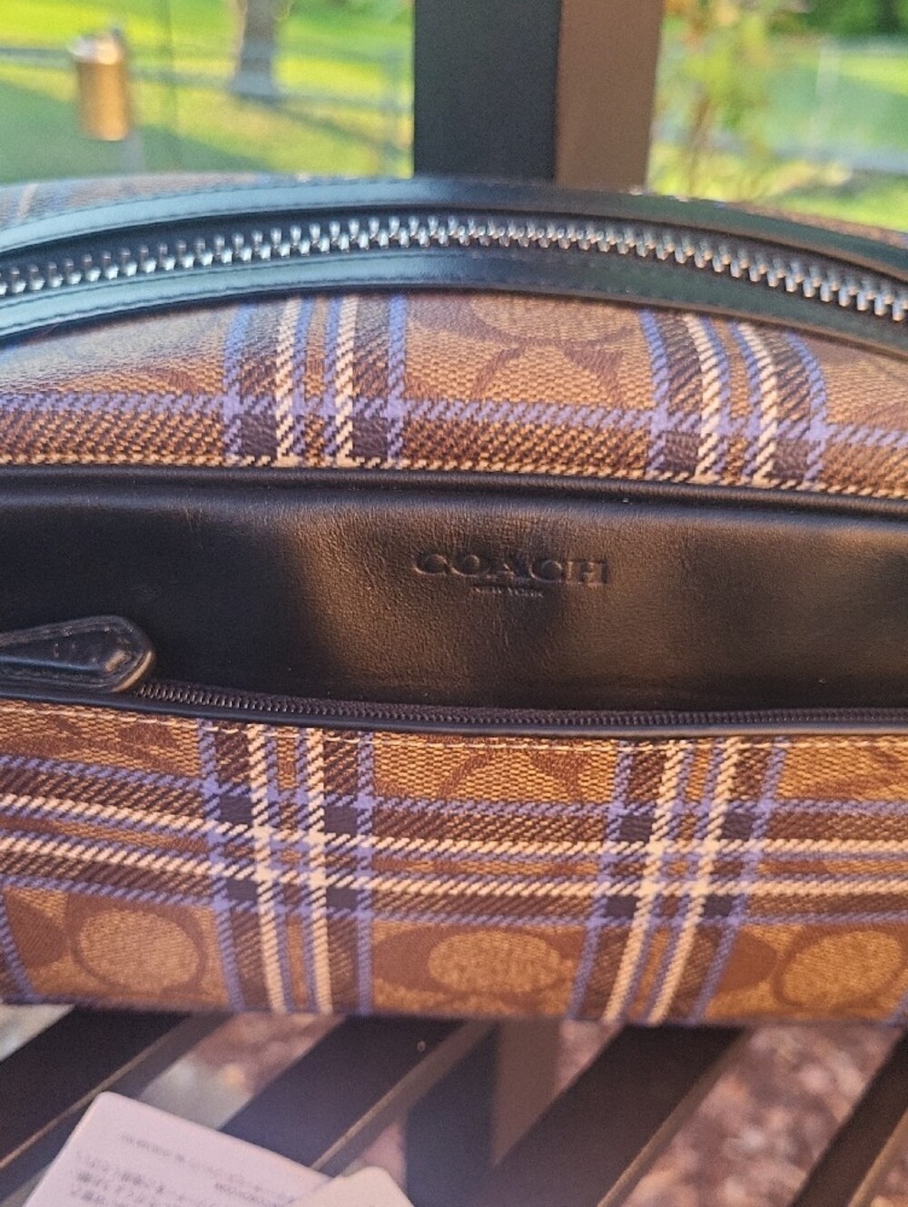 Coach Plaid Canvas & Black Leather Men’s Toiletry Kit - Picture 2 of 16
